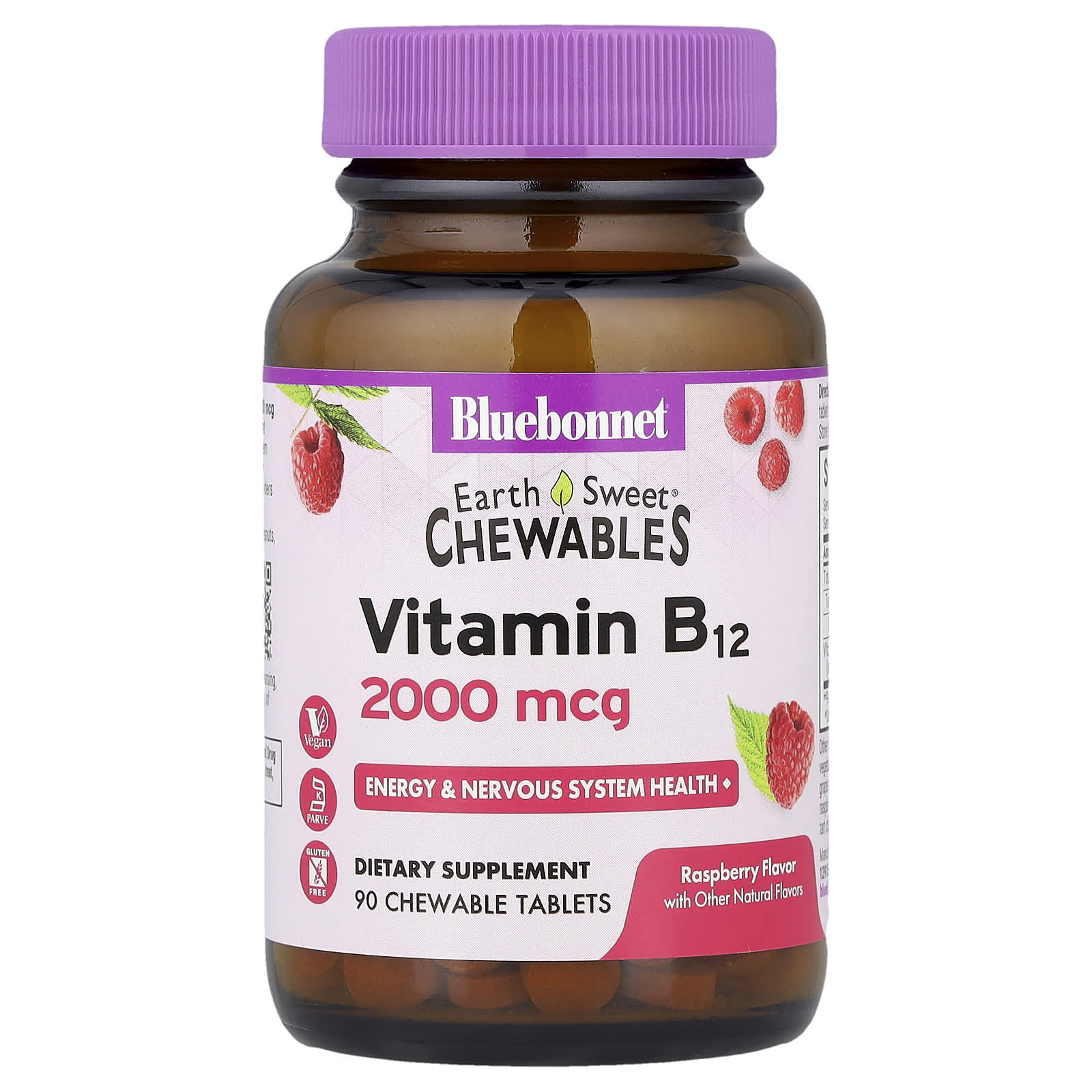 Bluebonnet Vitamin B12, 2000 mcg, Raspberry Flavor, Tablets - 90 tablets