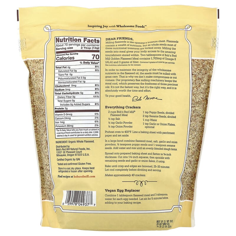 Bob's Red Mill Organic Brown Flaxseed Meal - 16 oz (453 Grams)