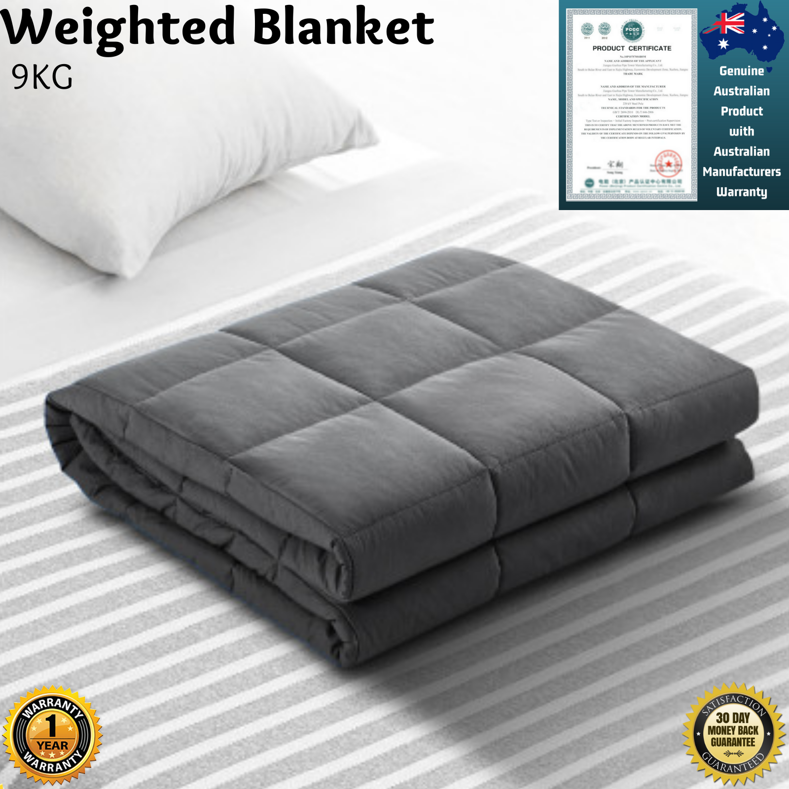 Giselle Bedding 9kg Cotton Weighted Blanket Heavy Gravity Deep Relax Adult Light Grey