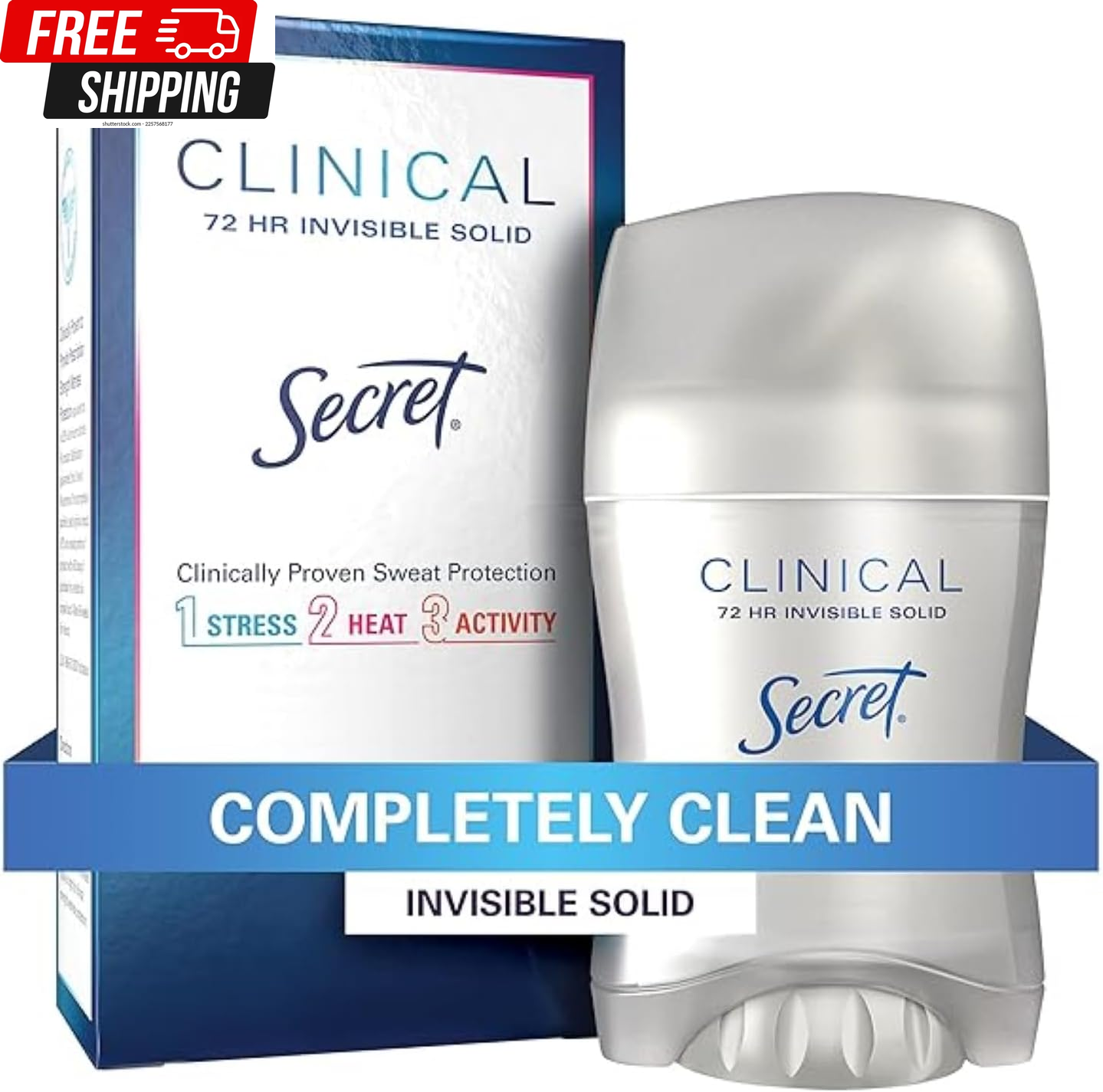 Secret Clinical Strength Antiperspirant Deodorant Invisible Solid Completely Clean 2.6 oz.
