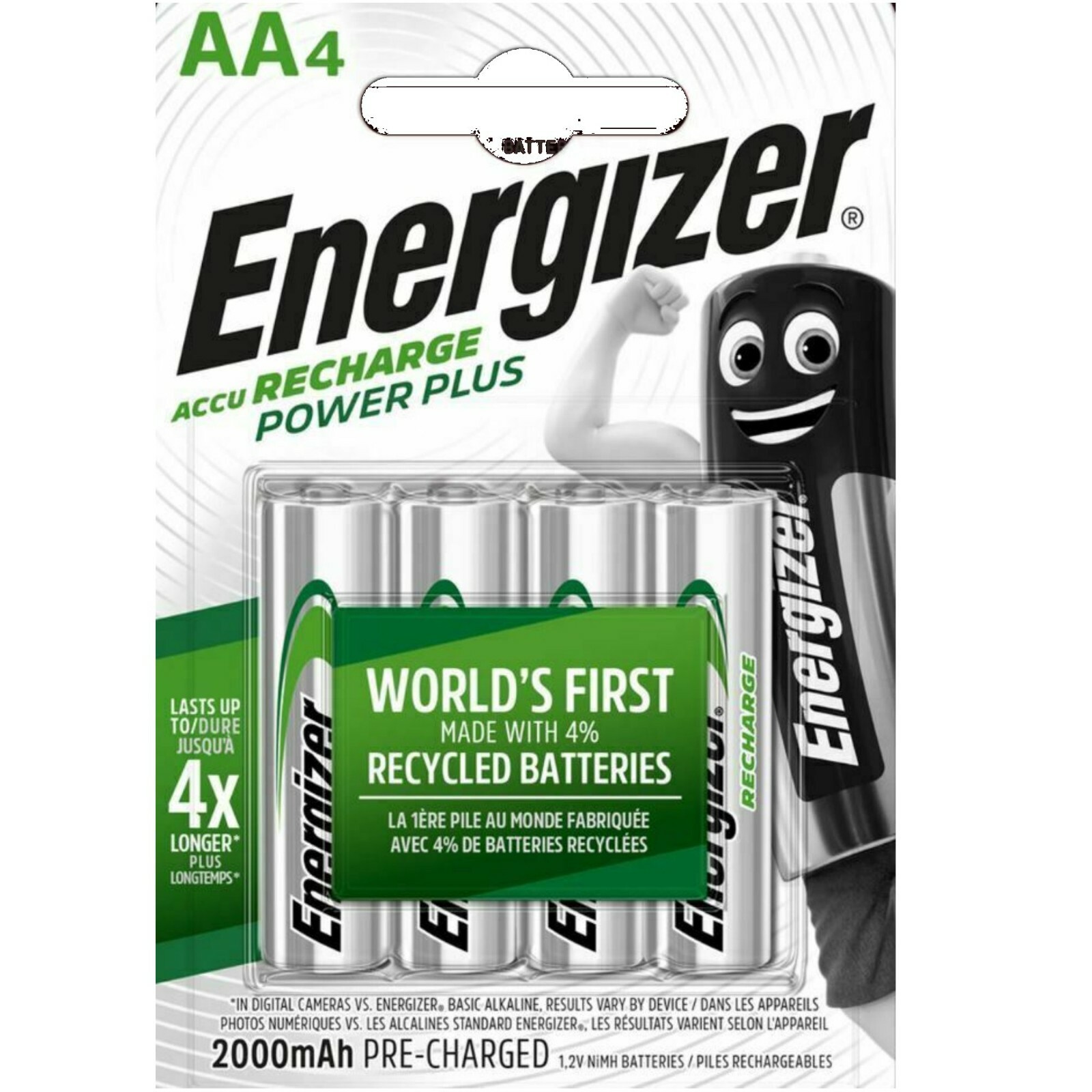 Energizer Rechargeable AA Batteries, Universal Double AA, Pack of 4