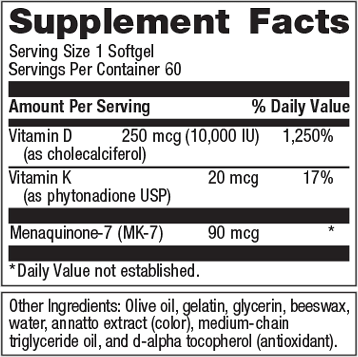 Metagenics Vitamin D3 10,000 IU with K2 60 Count