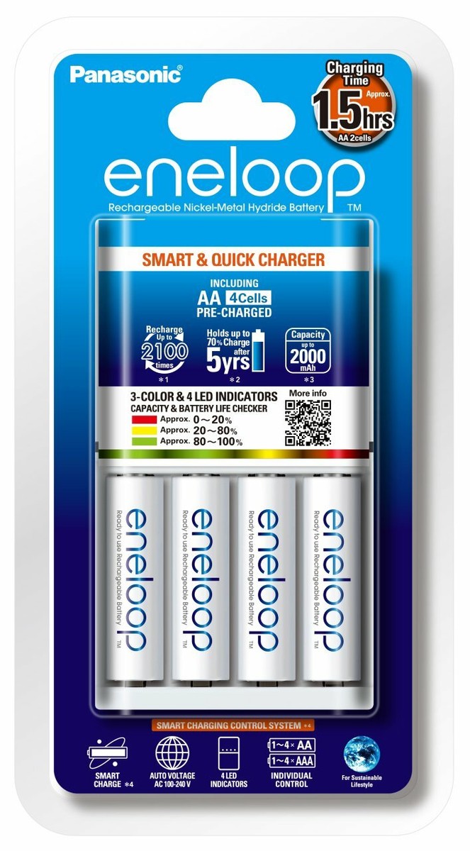 Panasonic Eneloop Quick Charger with 4 x AA NiMH Batteries