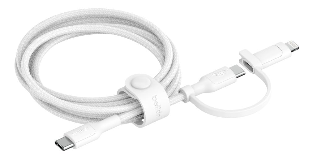 Belkin 2-in-1 Charging Cable with USB-C & Lightning Connector - Braided Fast-Charging Cable, USB-C to USB-C & Lightning Charger Cord, Multi-Charging 