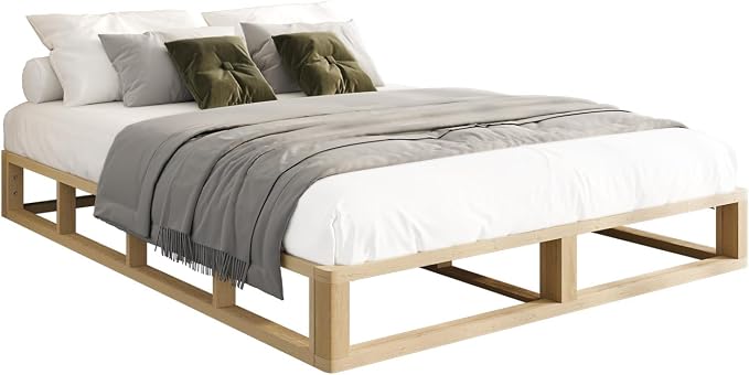 Oikiture Bed Frame Double Size Wooden Bed Base Platform