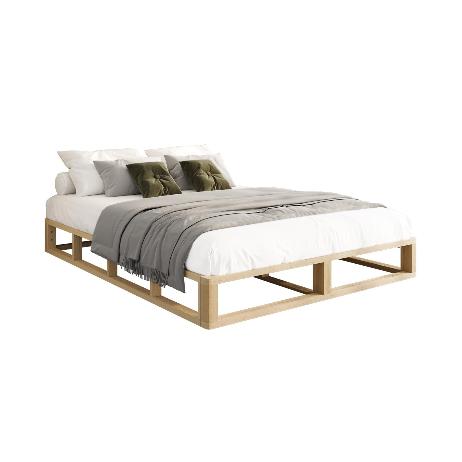 Oikiture Bed Frame Queen Size Bed Base Wooden Platform Cage-like Base