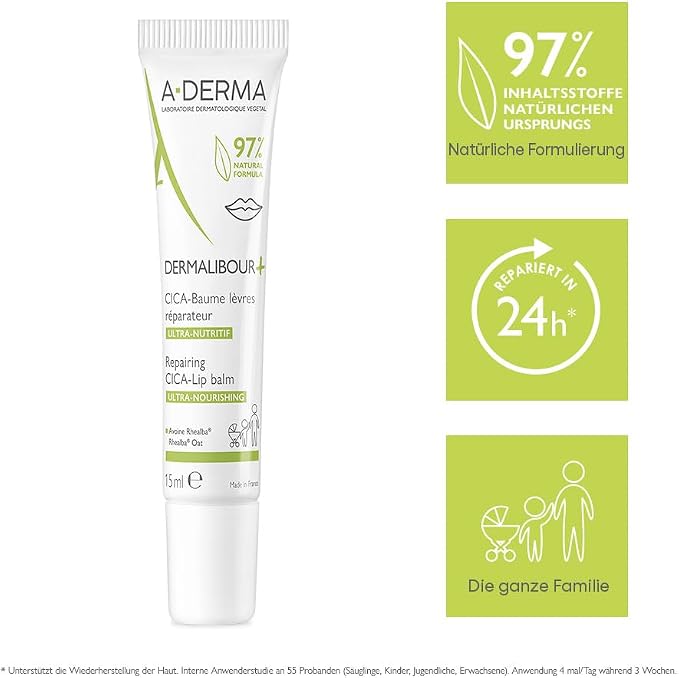 A-Derma Dermalibour+ Cica Lip Balm 15ml