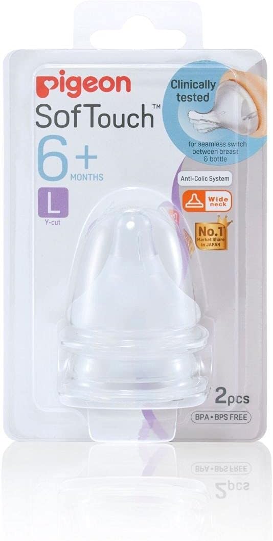 Pigeon Wide Neck Softouch Peristaltic Plus Teat - L - 2 Pack