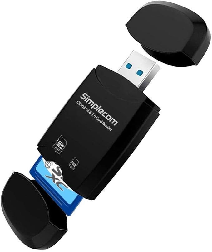 Simplecom CR303 2 Slot SuperSpeed USB 3.0 Card Reader with Dual Caps