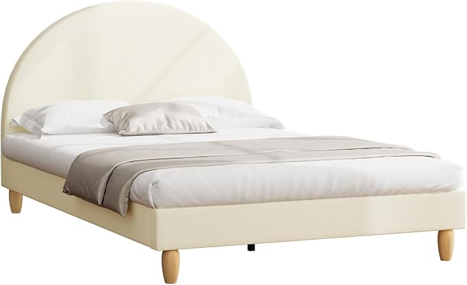 Oikiture Bed Frame King Size Arched Beds Platform Beige Fabric