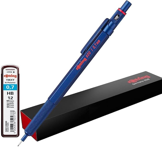 Rotring 600 Mechanical Pencil HB 0.7 mm Blue All-metal Body Hexagonal Barrel