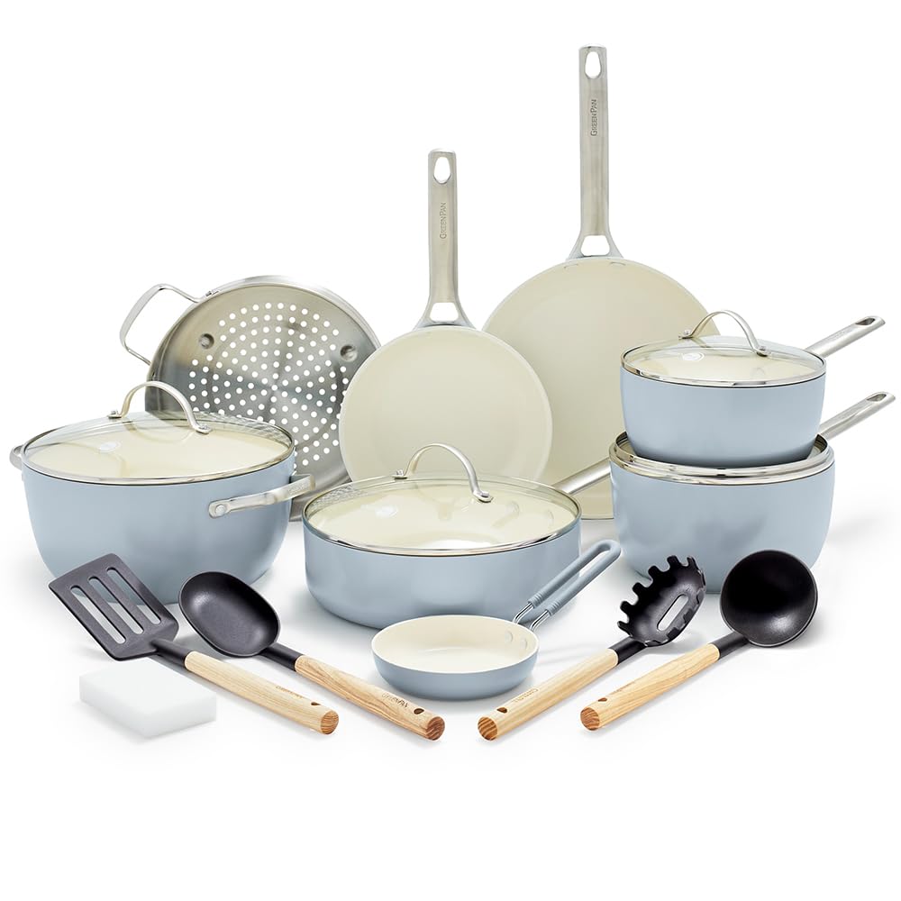 GreenPan Padova Hard Anodized Healthy Ceramic Nonstick 17 Piece Cookware Set, PFAS-Free, Induction, Dishwasher Safe, Oven Safe, Taupe
