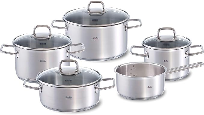 Fissler Viseo Set, Stewing Pot, Cooking Pot, Saucepan, 5-Piece Stainless Steel Fissler