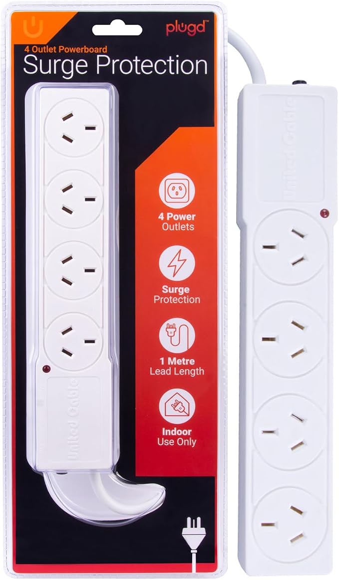 Power 4 Outlet Powerboard With Surge Protection