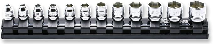 Ko-Ken 12pc Z-Series 1/4" Dr. Stubby Socket Set On Magnetic Rail (4-14 mm) | RS2400MZ/12