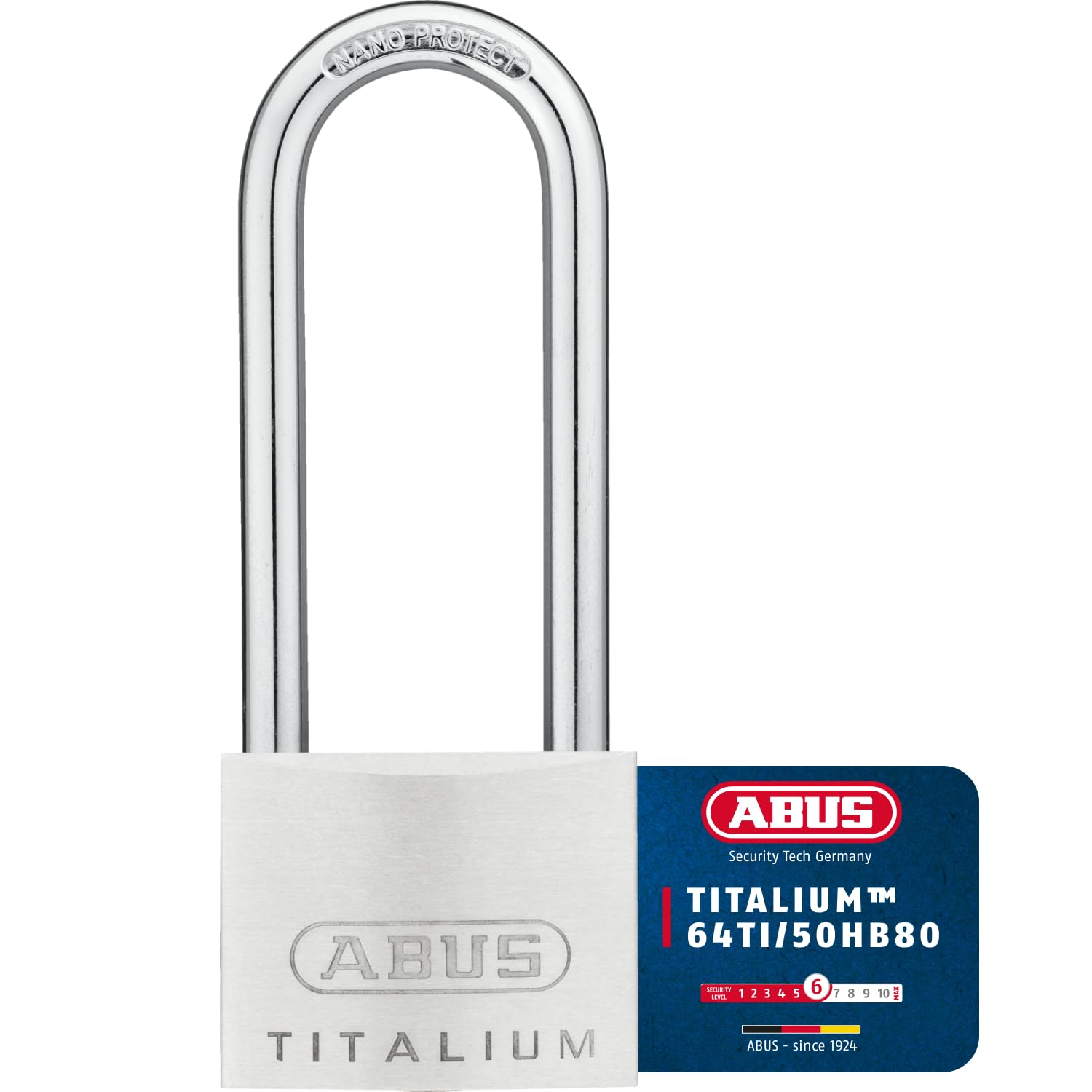 Abus Mechanical 64TI/50mm Titalium Padlock 80mm Long Shackle Carded