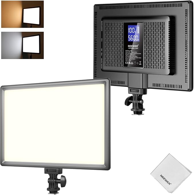 Neewer Led Video Lighting Kit With 70inch Light Stand, 2-Pack 384 Led Soft Video Light, Built-in Lithium Battery 3200K-5600K CRI 97+ Ultra-thin On