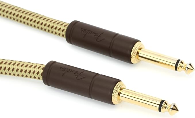 Fender Deluxe Series Instrument Cable, Straight/Angle, 25' Black Tweed