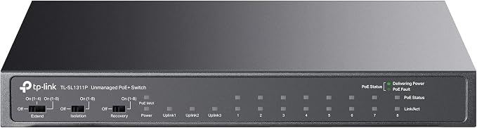 TP-Link 8-Port PoE+ 100Mbps + 3-Port Gigabit Unmanaged Desktop Switch, TL-SL1311P Switches / Hubs