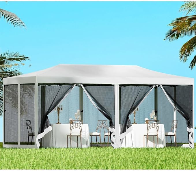 Instahut Gazebo Pop Up Marquee 3x6m Wedding Party Outdoor Camping Tent Canopy Shade Mesh Wall White