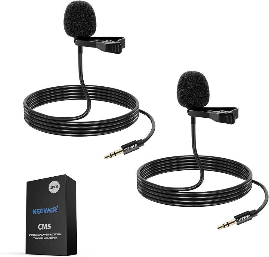 NEEWER 2 Pack Lavalier Lapel Microphone Compatible with Rode Wireless Go II Wireless Pro DJI Wireless Mic, 3.5mm TRS Omnidirectional Condenser Wired