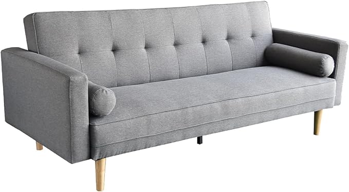 Sarantino 3 Seater Linen Sofa Bed Couch With Pillows - Light Grey