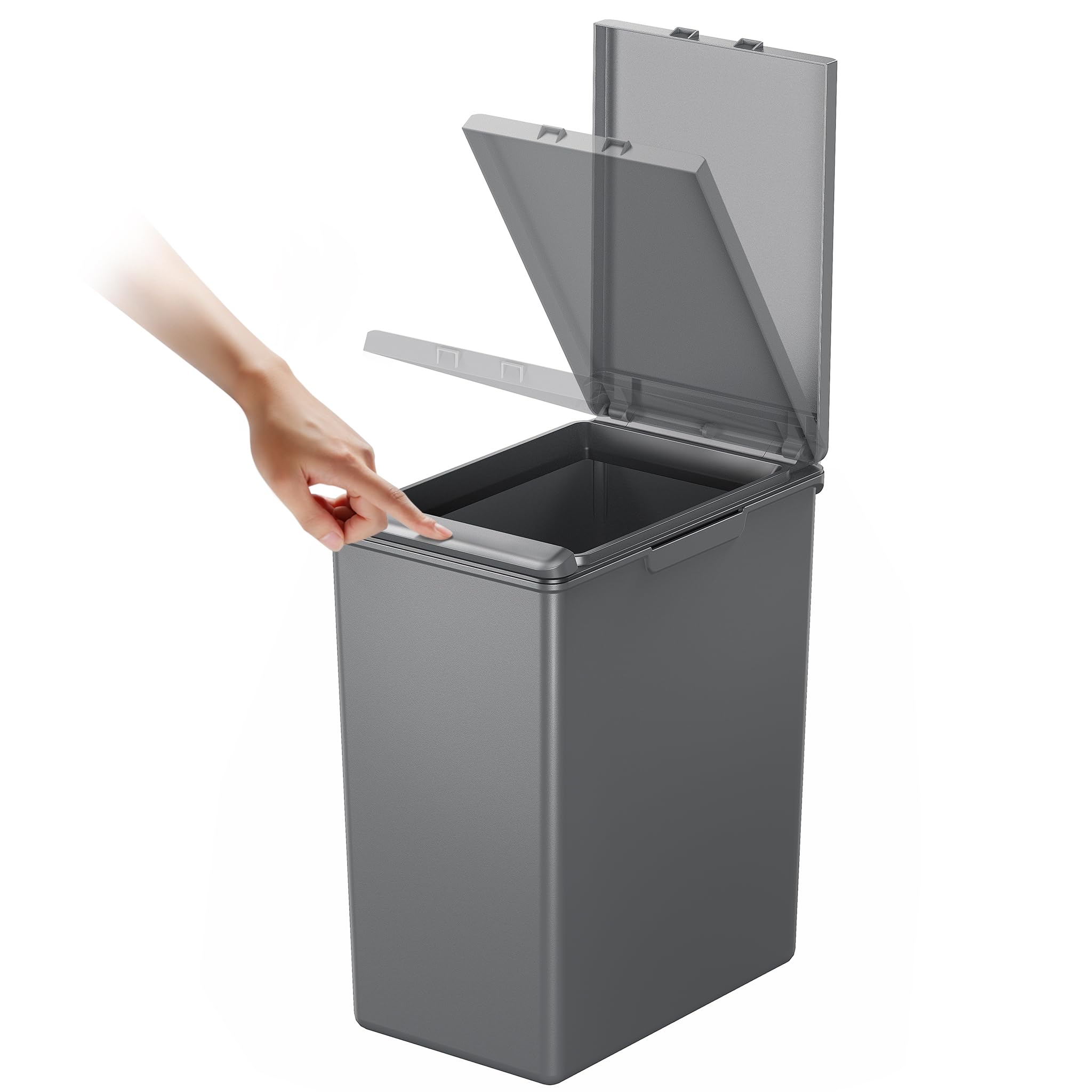EKO Morandi 20L Kitchen Recycling Bin with Touch-Top Lid, Slim Plastic Rubbish Bin with Recycling Stickers and Easy-Clean Finish, Compact Design for 