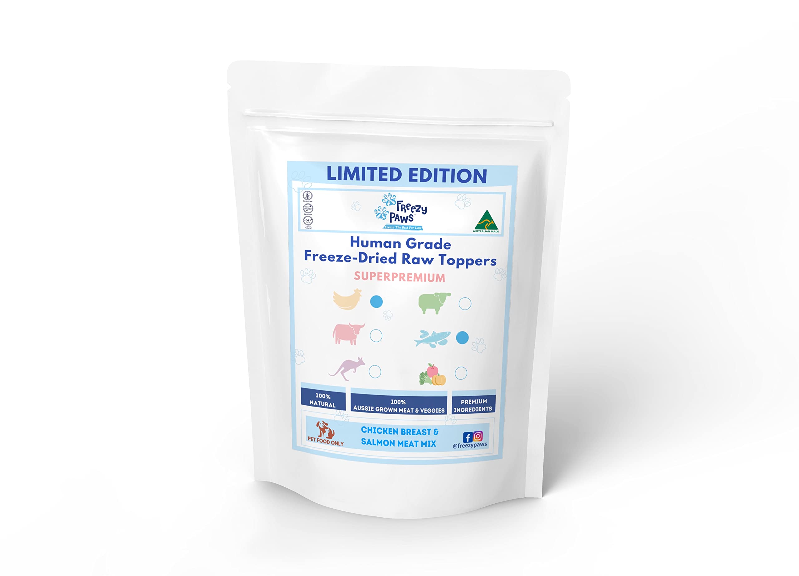 Freezy Paws Freeze-Dried Chicken Breast and Salmon Raw - Topper Mix 80g