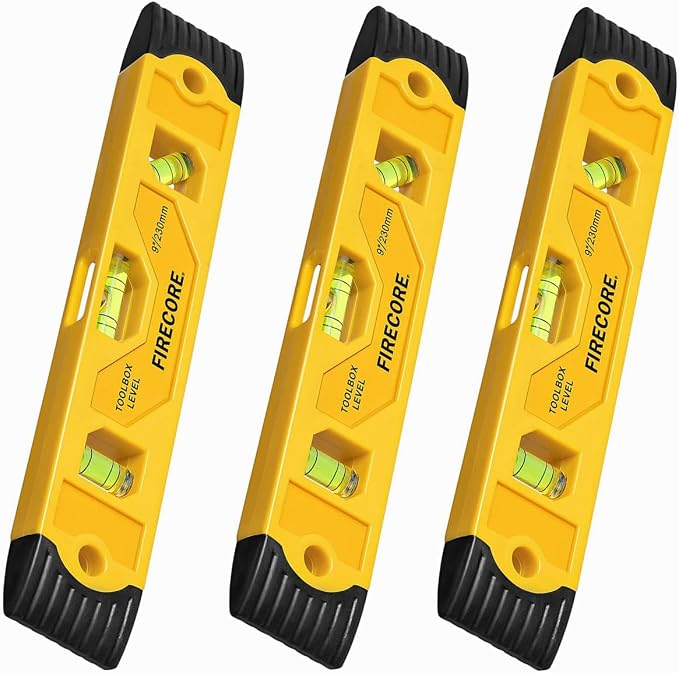 Firecore Magnetic Torpedo Level, 23cm/9" Shockproof Toolbox Level With 3 Bubble Spirit Level 45 90 180 Degree(FSL230PC)