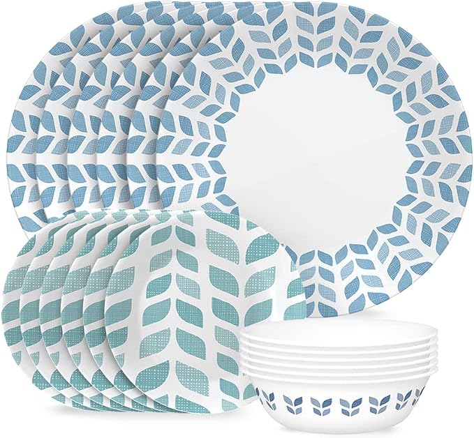 Corelle Global Collection Vitrelle 18-piece Dinnerware Set, Triple Layer Recycled Glass, Lightweight Eco-friendly Round Plates and Bowls Set,