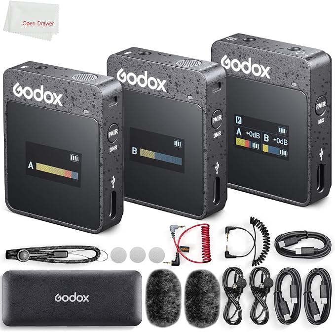 GODOX MoveLink II M2 Compact 2-Person Wireless Microphone System for Cameras & Smartphones, Black