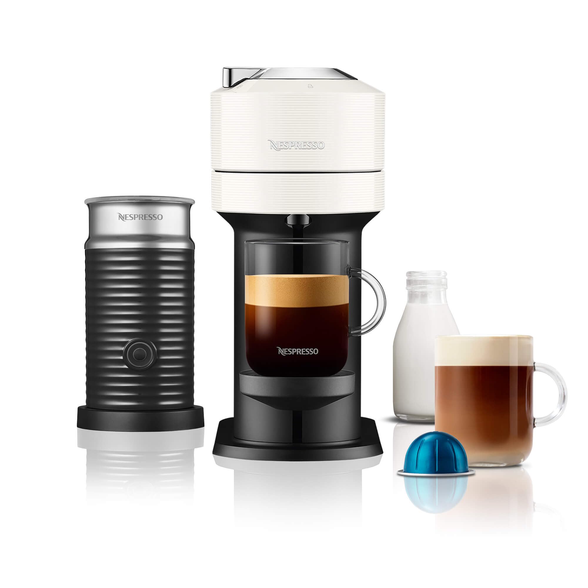 Nespresso Vertuo Next Coffee and Espresso Maker by De'Longhi with Aeroccino Milk Frother, White