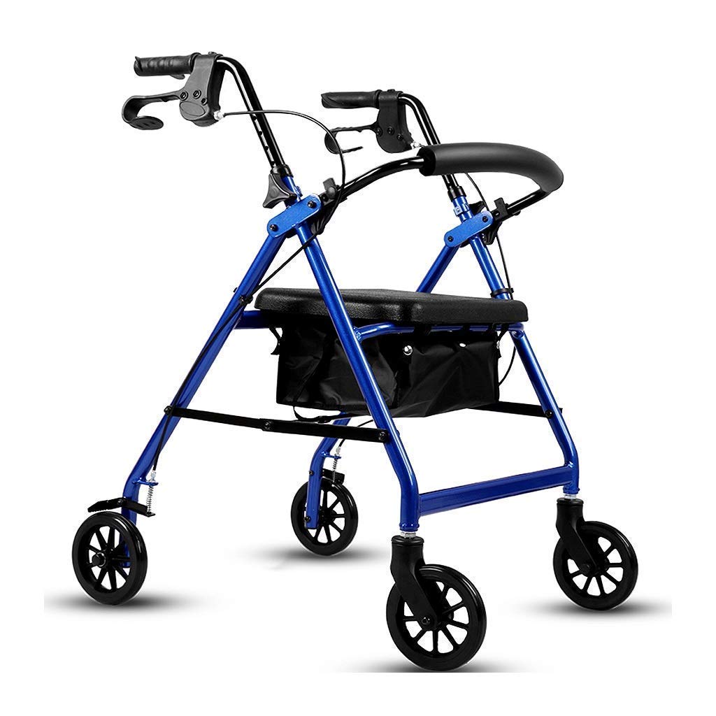 4 Wheel Rollator Walker with Seat For Seniors Lightweight Rolling Walking Trolley Folding Elderly Medical Steel Blue Auswheel