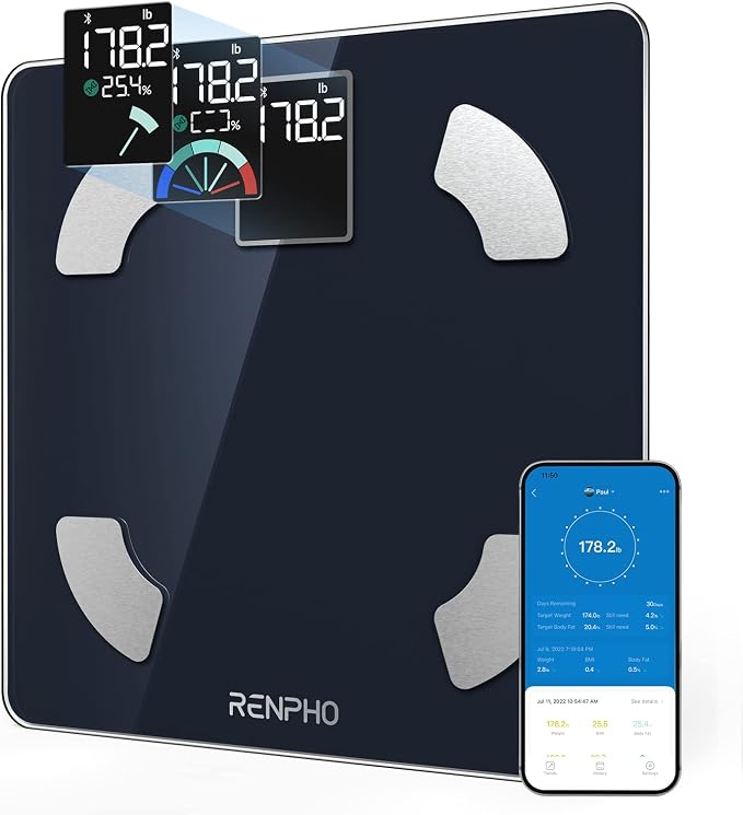 RENPHO Scale For Body Weight and BMI, Large VA Screen Body Fat Scale, Accurate Weighing Scale Digital Bathroom Bluetooth Scale, 13 Body Composition A