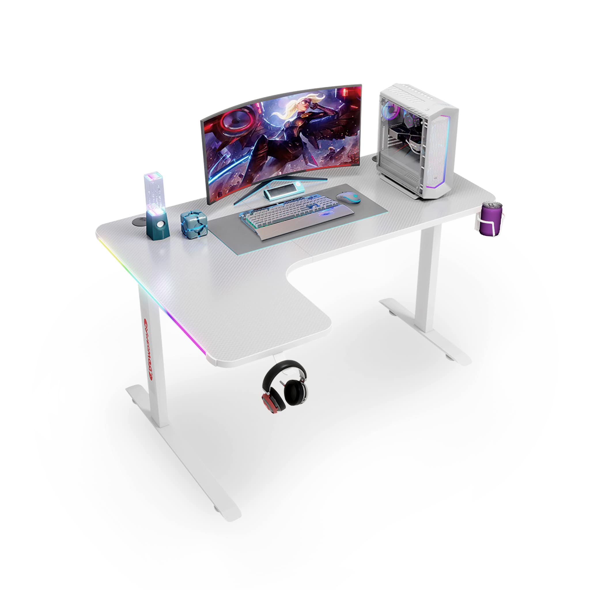 MIUZ 140cm White RGB LED Gaming Desk Computer Home Office Writing Desk Racer Table Carbon Fiber