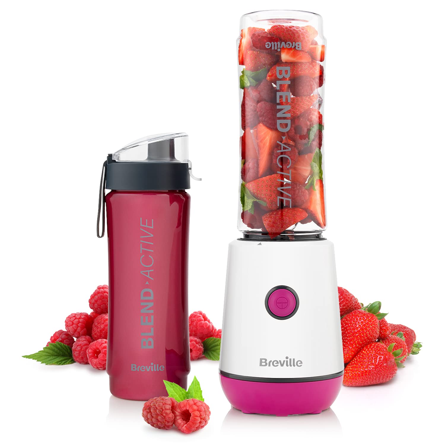 BrevilleBlend Active Personal Blender & Smoothie Maker | 350W | 2 Portable Blend Active Bottles (600ml) | Leak Proof Lids | White & Pink [VBL248]