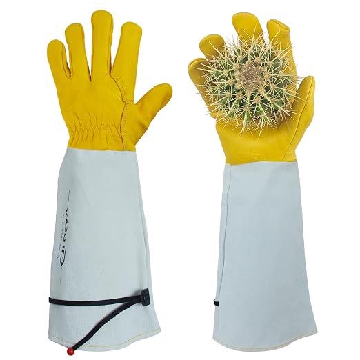 Gardening Gloves Thorn Proof for Rose Pruning & Cactus Trimming, Long Leather Garden Gloves for Women & Men (Large)
