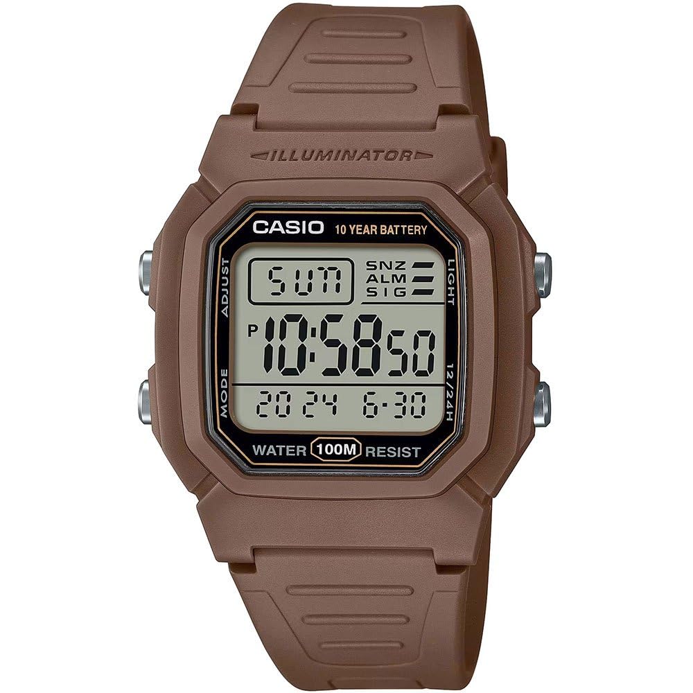 Casio W800H-5A Brown Band Unisex Adult Digital Watch, Black Dial, 44.2 × 36.8 × 13.4 mm