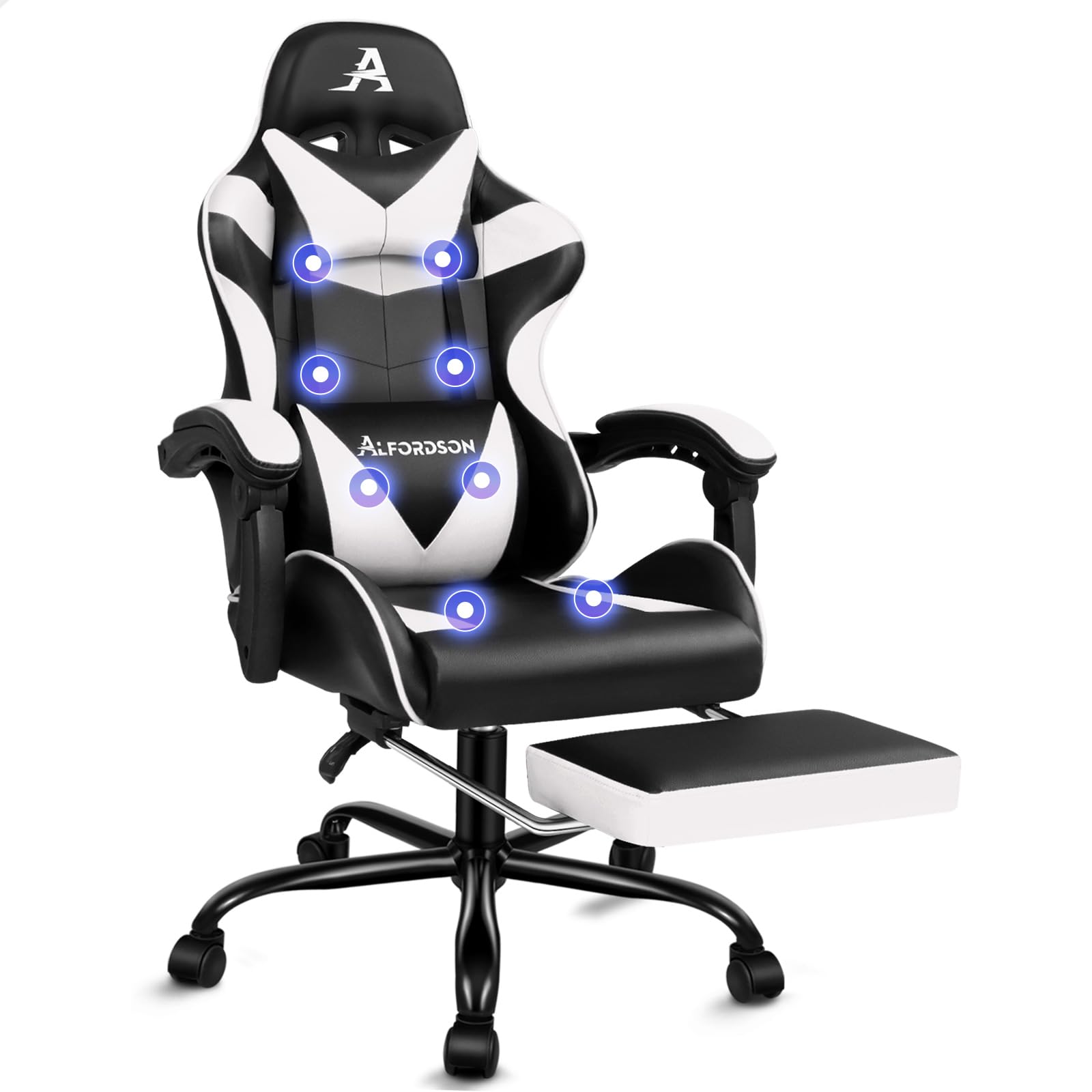 ALFORDSON Gaming Chair Office Massage Computer Racing Seat PU Leather White