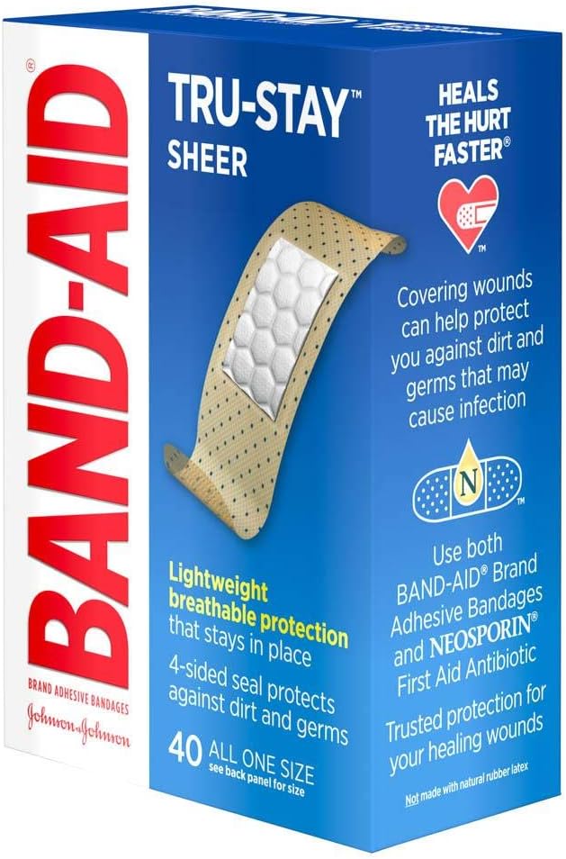 Band Aid, Adhesive Bandages, Tru-Stay, Sheer, Assorted Sizes, 80 Bandages