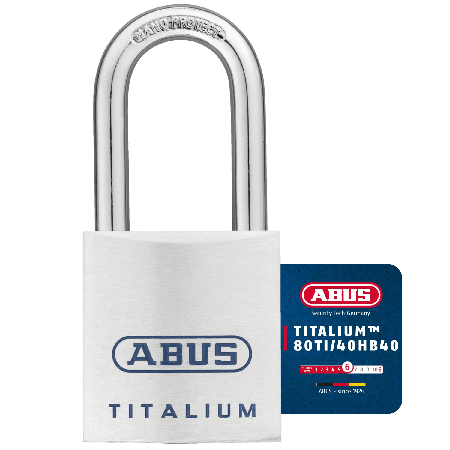 Abus 80TI/40mm Titalium Padlock 40mm Long Shackle Carded