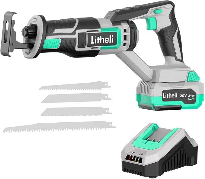 LITHELI 20V Cordless Reciprocating Saw Kit With 4.0Ah Battery