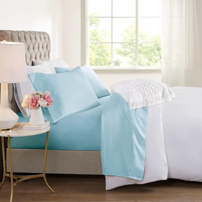 Dreamfields 2000TC Cooling Bamboo Sheet Set, King, Aqua