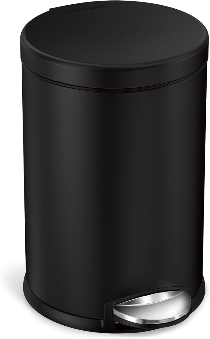 simplehuman 4.5 Liter / 1.2 Gallon Round Bathroom Step Rubbish Bin, Brushed Stainless Steel