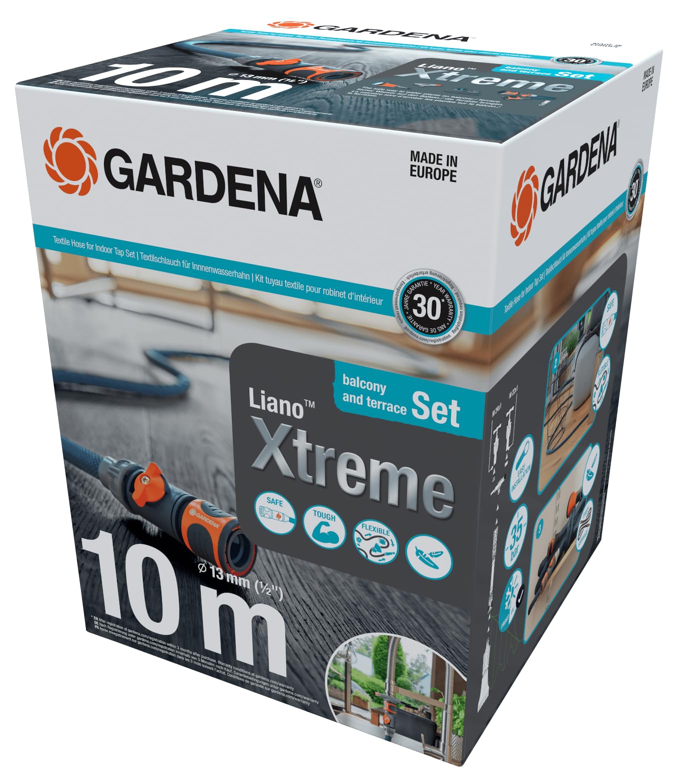Gardena Hose Liano Xtreme Set + Adapter 10 M Textile Hose Orange