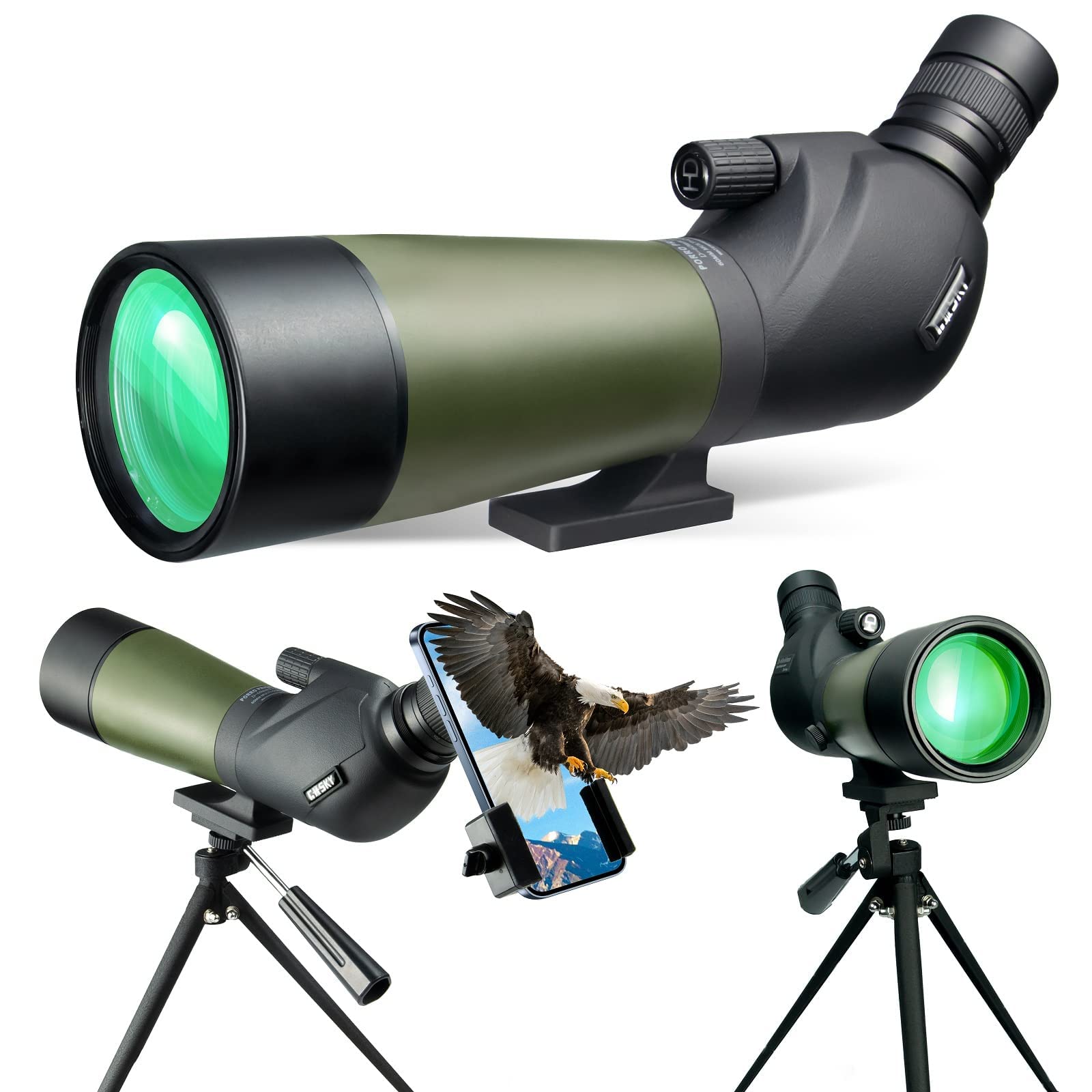 Gosky 20-60x60 HD Spotting Scope with Tripod, Carrying Bag and Scope Phone Adapter - Bak4 45 Degree Angled Spotter Scope Bird Watching Wildlife