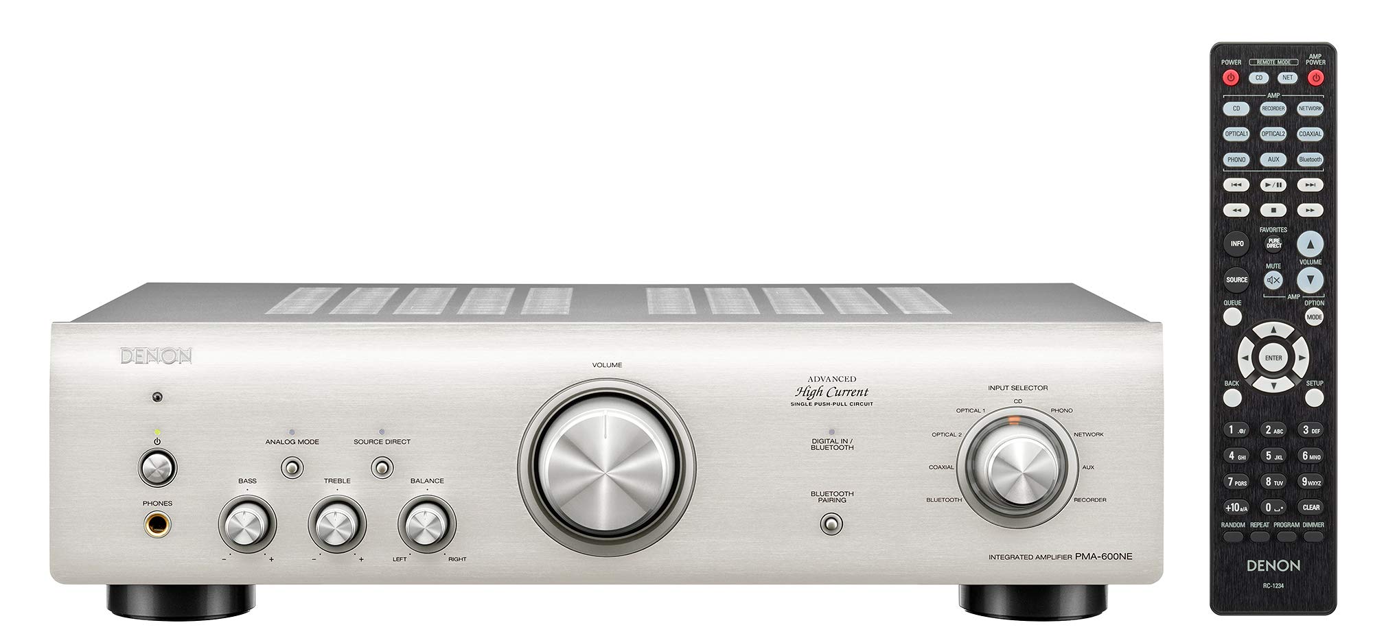 Denon PMA600NE Hifi Amplifier, Power Amplifier With Bluetooth, Phono Equalizer, 1x Coaxial & 2x Optical Inputs, Subwoofer Output, Analog Mode, Music