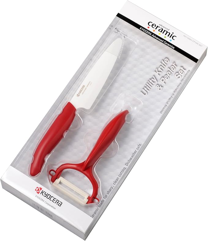 Kyocera Ceramic Utility Knife and Peeler Set Red