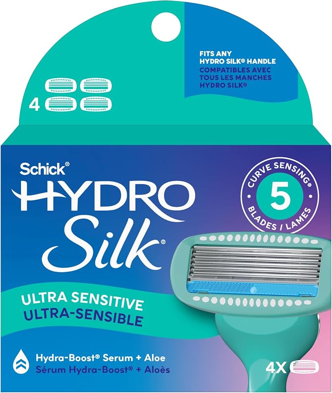 Schick Hydro Silk 5 Sensitive Care Women's Razor Blade Refills, 4 CT