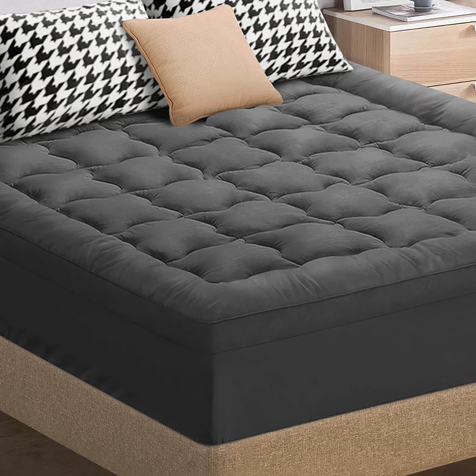 Starry Eucalypt Mattress Topper Bamboo Charcoal Pillowtop Protector Cover Pad 7cm Double